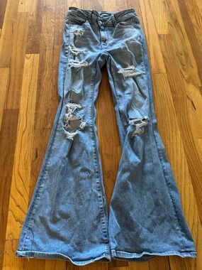 American Eagle Outfitters Light Blue Distressed Flare Jeans